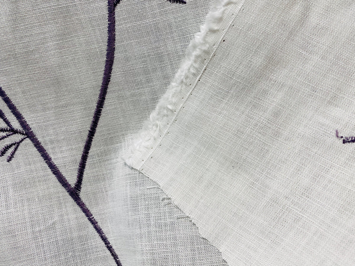 NEW! SALE! Queen Joelle 100% Linen Fabric Floral Embroidery- Purple - Fancy Styles Fabric Pierre Frey Lee Jofa Brunschwig & Fils