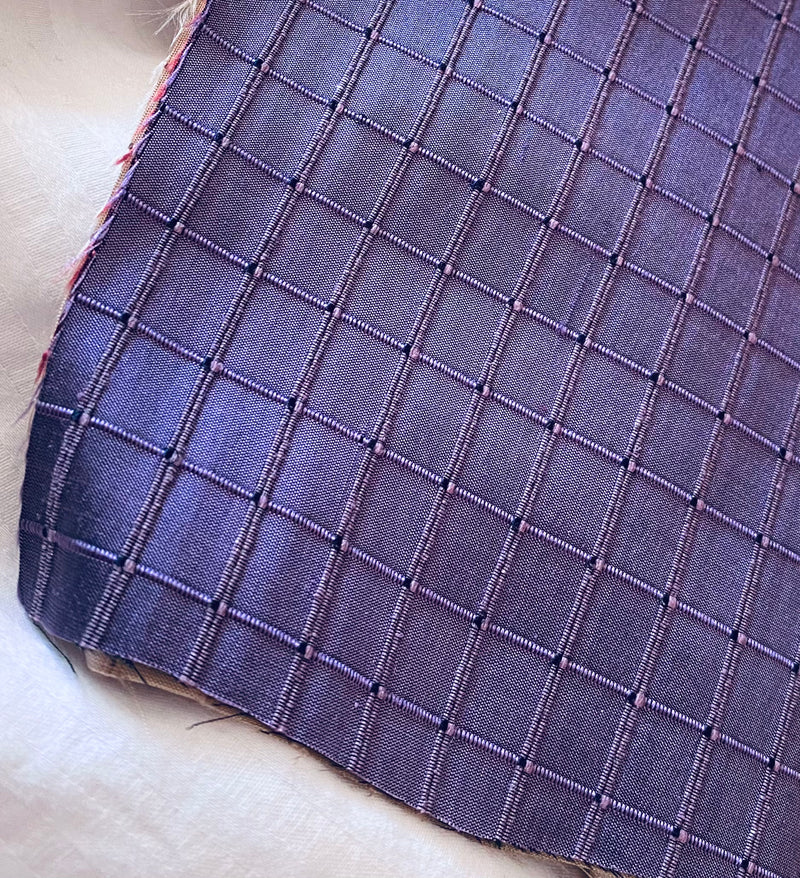 NEW Duchess Jenna 100% Silk Taffeta Fabric- Grape Purple with Embroidered Squares- SB_6_4