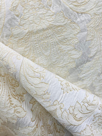 NEW Lady Daniella Designer Medallion Burnout Chenille Velvet Fabric - Brocade- White Cream Gold - Fancy Styles Fabric Pierre Frey Lee Jofa Brunschwig & Fils