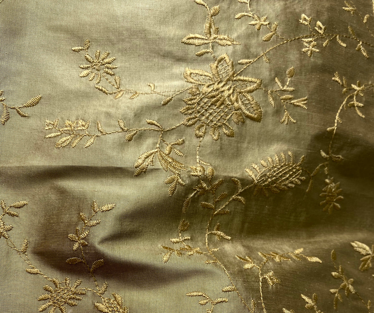 NEW Lady Aster 100% Silk Dupioni Embroidered Floral Fabric - Gold - Fancy Styles Fabric Pierre Frey Lee Jofa Brunschwig & Fils