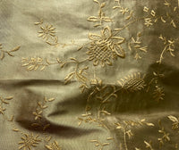 NEW Lady Aster 100% Silk Dupioni Embroidered Floral Fabric - Gold - Fancy Styles Fabric Pierre Frey Lee Jofa Brunschwig & Fils