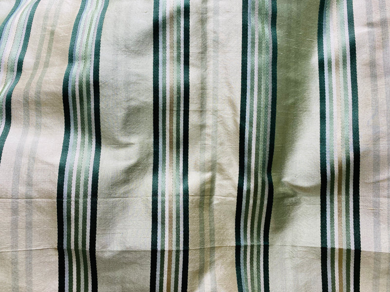 NEW Miss Charlotte 100% Silk Dupioni Fabric - Cream White with Emerald Green Stripes - Fancy Styles Fabric Pierre Frey Lee Jofa Brunschwig & Fils