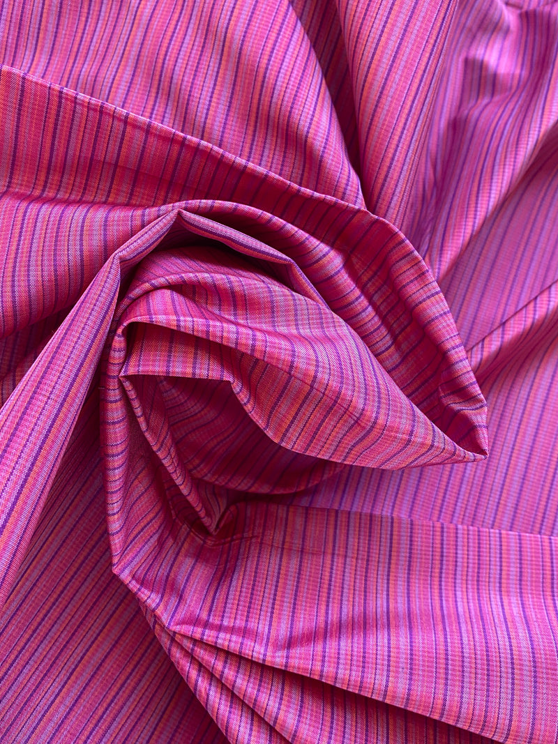 NEW Lady Bardot Designer 100% Silk Taffeta Fabric- Raspberry Pink Purple Stripes