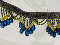 NEW! Queen Cassandra Blue & Gold Beaded Trim - Fancy Styles Fabric Pierre Frey Lee Jofa Brunschwig & Fils