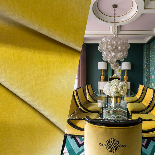 NEW! Prince Oliver - Designer 100% Cotton Made In Belgium Upholstery Velvet Fabric - Icy Yellow - Fancy Styles Fabric Pierre Frey Lee Jofa Brunschwig & Fils