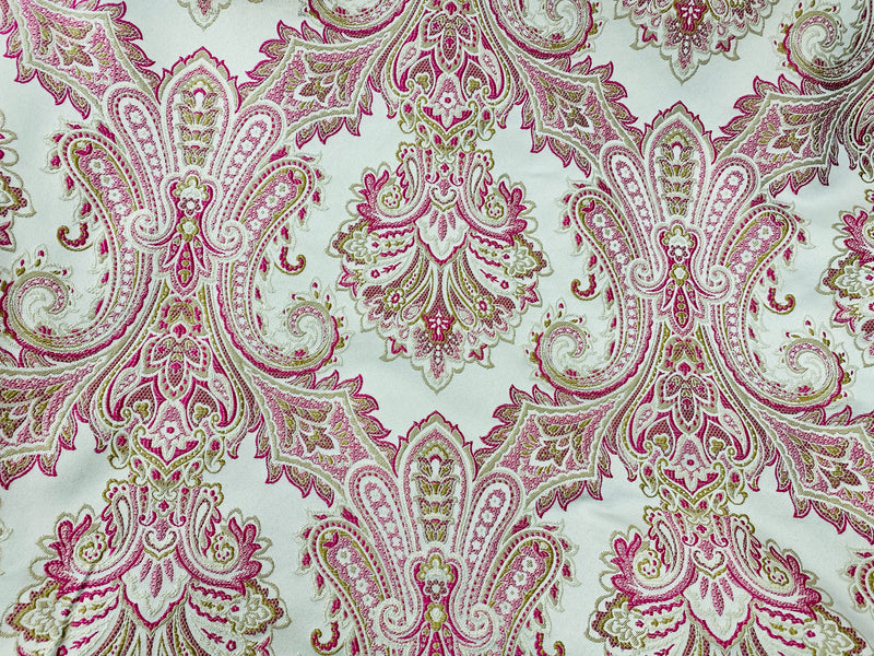 NEW! Lady Kim Brocade Medallion Upholstery Jacquard Fabric- Pink and White