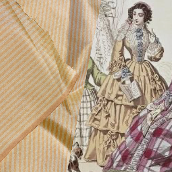NEW Lady Bernadette 100% Silk Taffeta Fabric with 1/8” Peach and Butter Yellow Stripes SB_8_44 - Fancy Styles Fabric Pierre Frey Lee Jofa Brunschwig & Fils