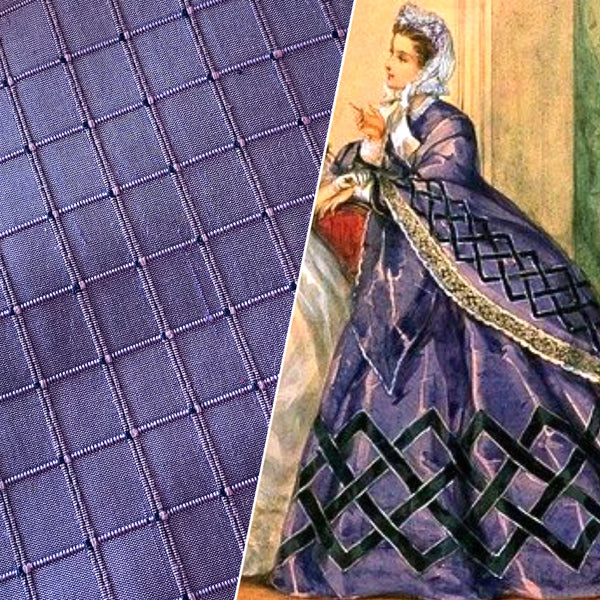 NEW Duchess Jenna 100% Silk Taffeta Fabric- Grape Purple with Embroidered Squares- SB_6_4 - Fancy Styles Fabric Pierre Frey Lee Jofa Brunschwig & Fils