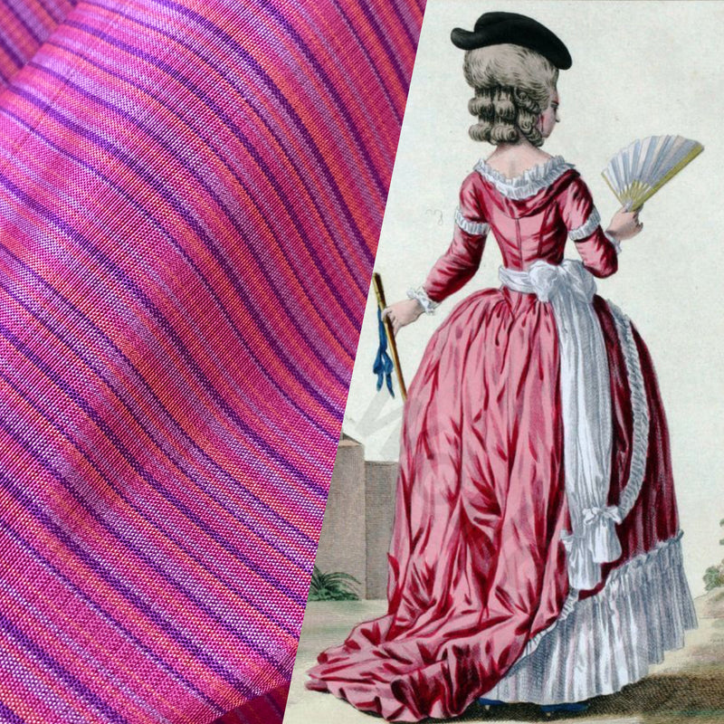 NEW Lady Bardot Designer 100% Silk Taffeta Fabric- Raspberry Pink Purple Stripes