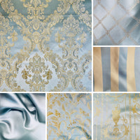 NEW Sir Davidoff Satin Diamond Fleur De Lis Drapery Upholstery Fabric - Duck Egg Blue Style# JP10002 - Fancy Styles Fabric Pierre Frey Lee Jofa Brunschwig & Fils