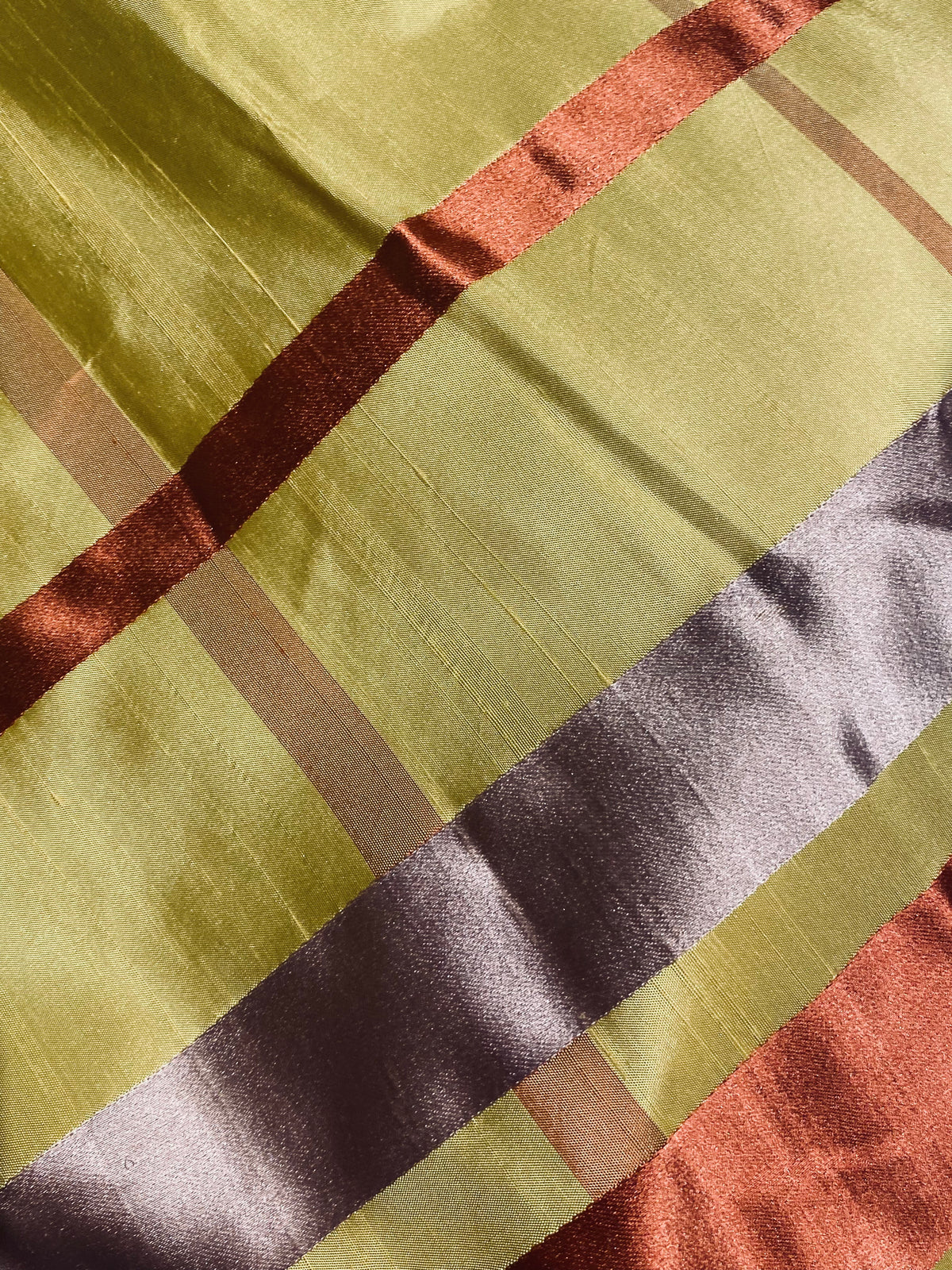 NEW Duchess Philippa 100% Silk Taffeta Plaid Tartan with Satin Ribbon Stripes in Yellow, Lavender, Pink SB_6_15 - Fancy Styles Fabric Pierre Frey Lee Jofa Brunschwig & Fils
