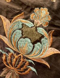 NEW! Lady Jacqueline Novelty 100% Silk Dupioni Embroidered Fabric - Made in India- Brown, Blue, Peach - Fancy Styles Fabric Pierre Frey Lee Jofa Brunschwig & Fils