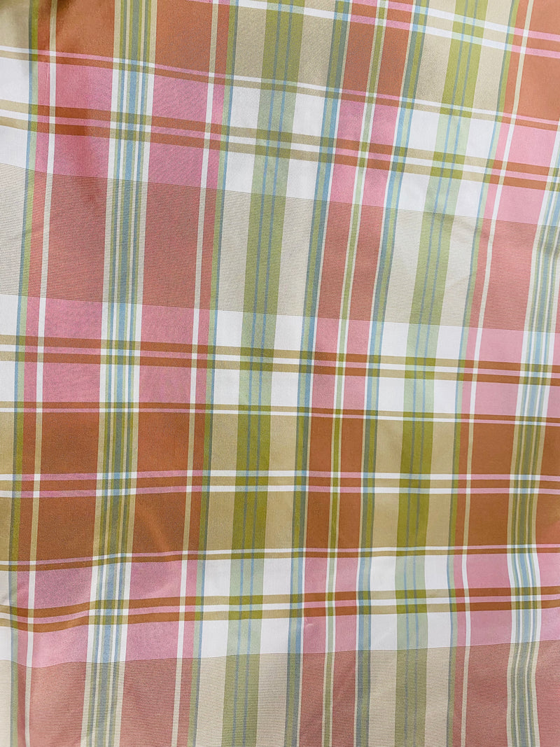 NEW Lady Riddle Designer 100% Silk Taffeta Plaid Tartan Fabric -Pink and Green SB_6_19