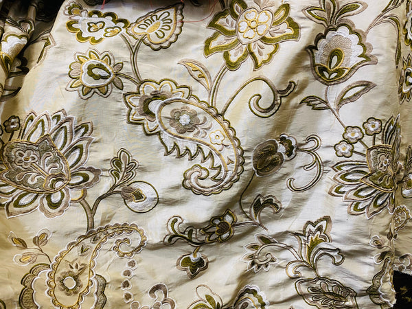 NEW! Duchess Nicole Faux Silk Embroidered Fabric Champagne and Olive - Fancy Styles Fabric Pierre Frey Lee Jofa Brunschwig & Fils