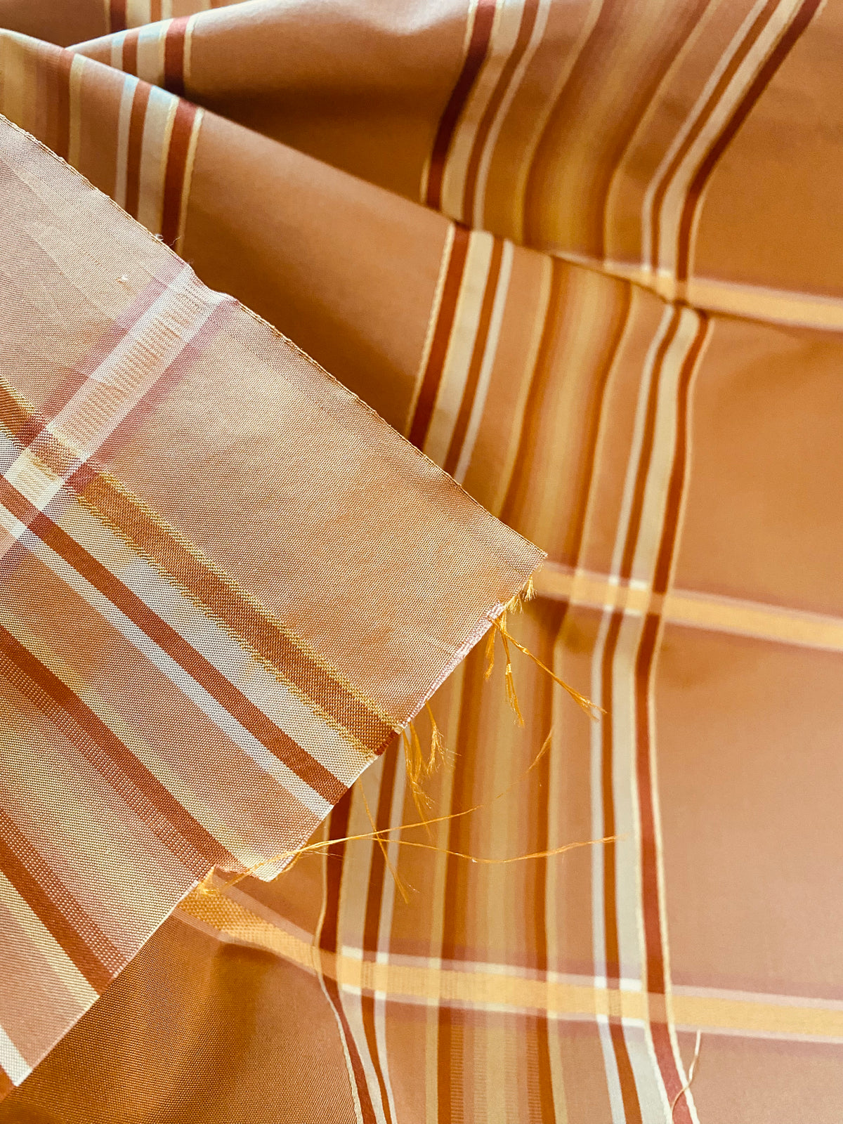 NEW Lady Deborah 100% Silk Taffeta Plaid Tartan Ribbon Fabric- Peach SB_1_18 - Fancy Styles Fabric Pierre Frey Lee Jofa Brunschwig & Fils