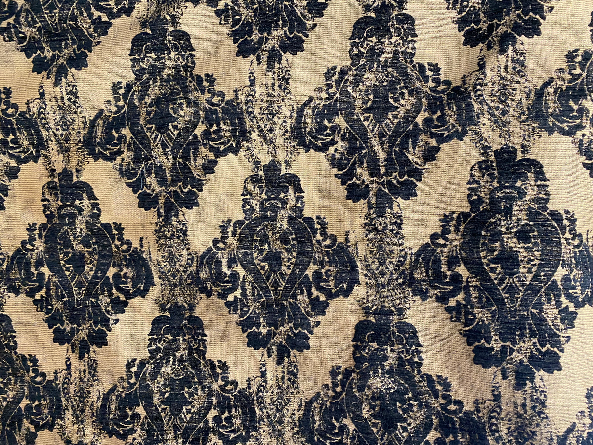 NEW! Duke Dragonus Designer Kilim Rug Inspired Medallion Upholstery Chenille Fabric- Black and Gold - Fancy Styles Fabric Pierre Frey Lee Jofa Brunschwig & Fils