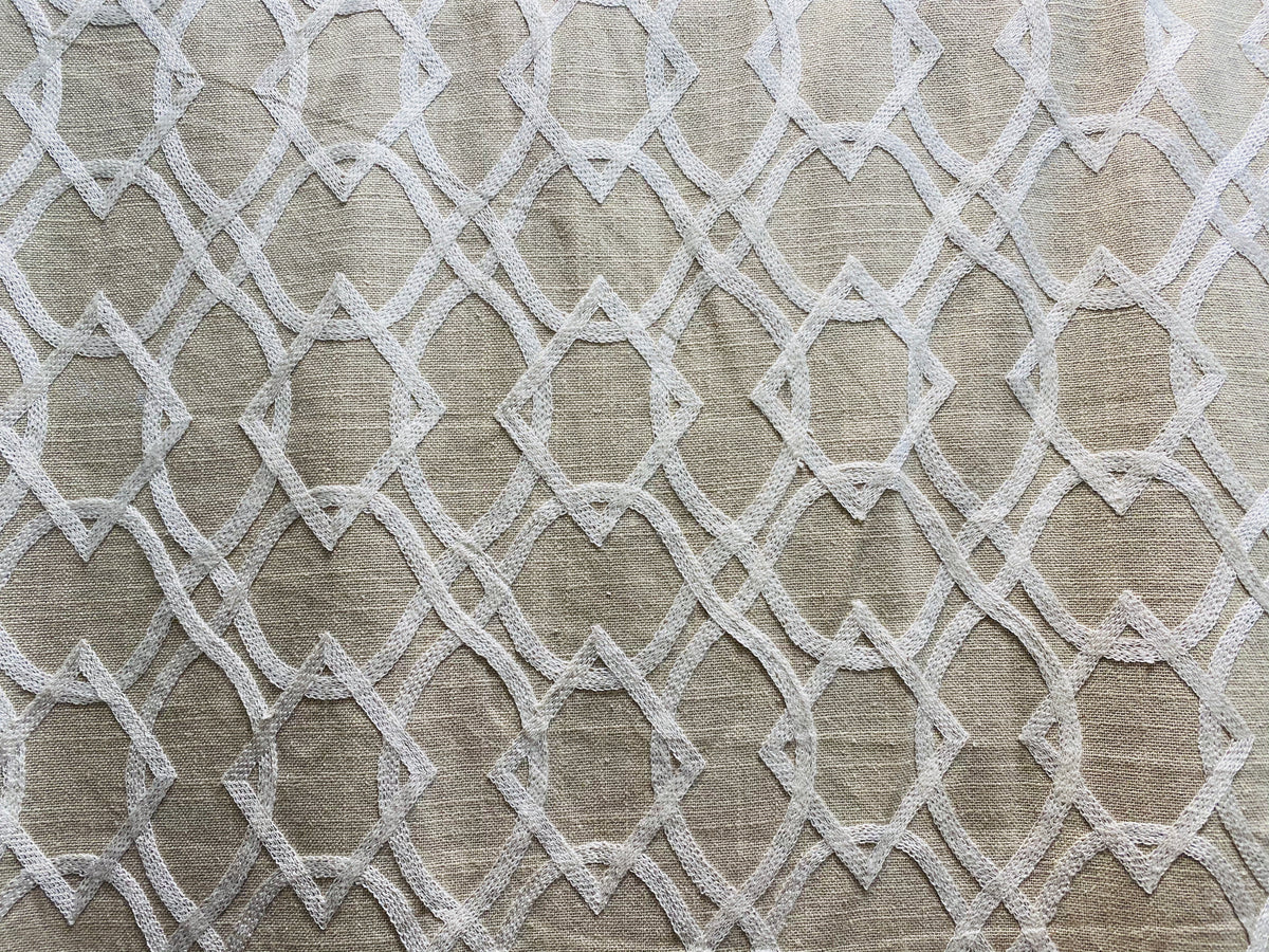 NEW! SALE! Prince Gregorian Novelty 100% Linen Fabric Geometric Embroidery- Natural and White - Fancy Styles Fabric Pierre Frey Lee Jofa Brunschwig & Fils