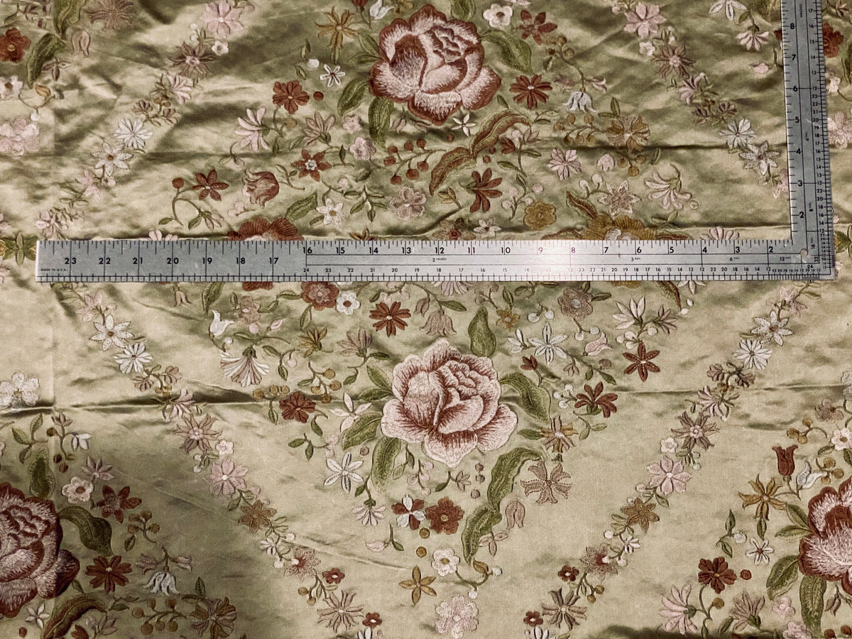 NEW! King Louis XIV Novelty 100% Silk Jacquard Embroidered Floral Upholstery Fabric - Green Champagne - Fancy Styles Fabric Pierre Frey Lee Jofa Brunschwig & Fils