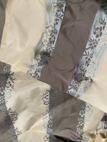 NEW Lady Kristen Designer 100% Silk Taffeta Embroidered Stripe Floral Fabric- Ice Blue & Warm Grey