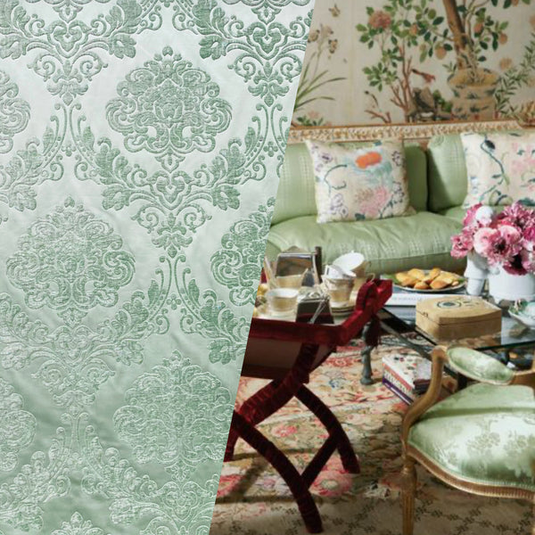 NEW King Julius Designer Brocade Satin Burnout Chenille Velvet Fabric - Mint - Fancy Styles Fabric Pierre Frey Lee Jofa Brunschwig & Fils