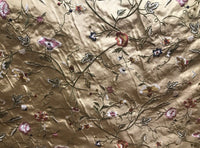 NEW! BACK IN STOCK! SALE! Lady Melody Designer 100% Silk Taffeta Embroidered Floral Fabric - Gold GFSAY0002 - Fancy Styles Fabric Pierre Frey Lee Jofa Brunschwig & Fils
