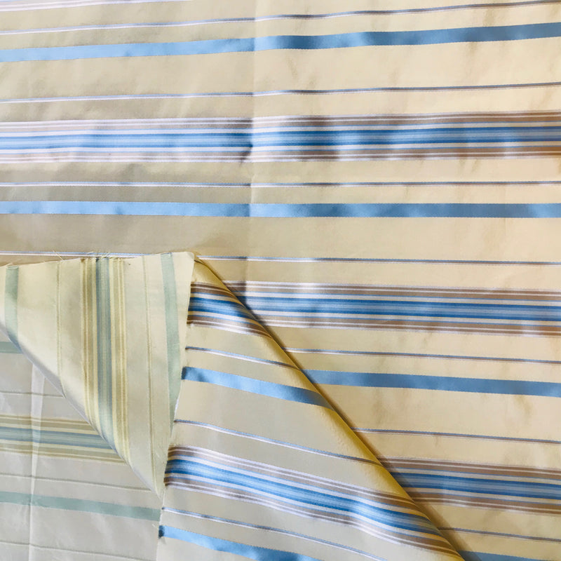 NEW Lady Grace 100% Silk Taffeta Fabric Butter Yellow and Blue Stripes - Fancy Styles Fabric Pierre Frey Lee Jofa Brunschwig & Fils