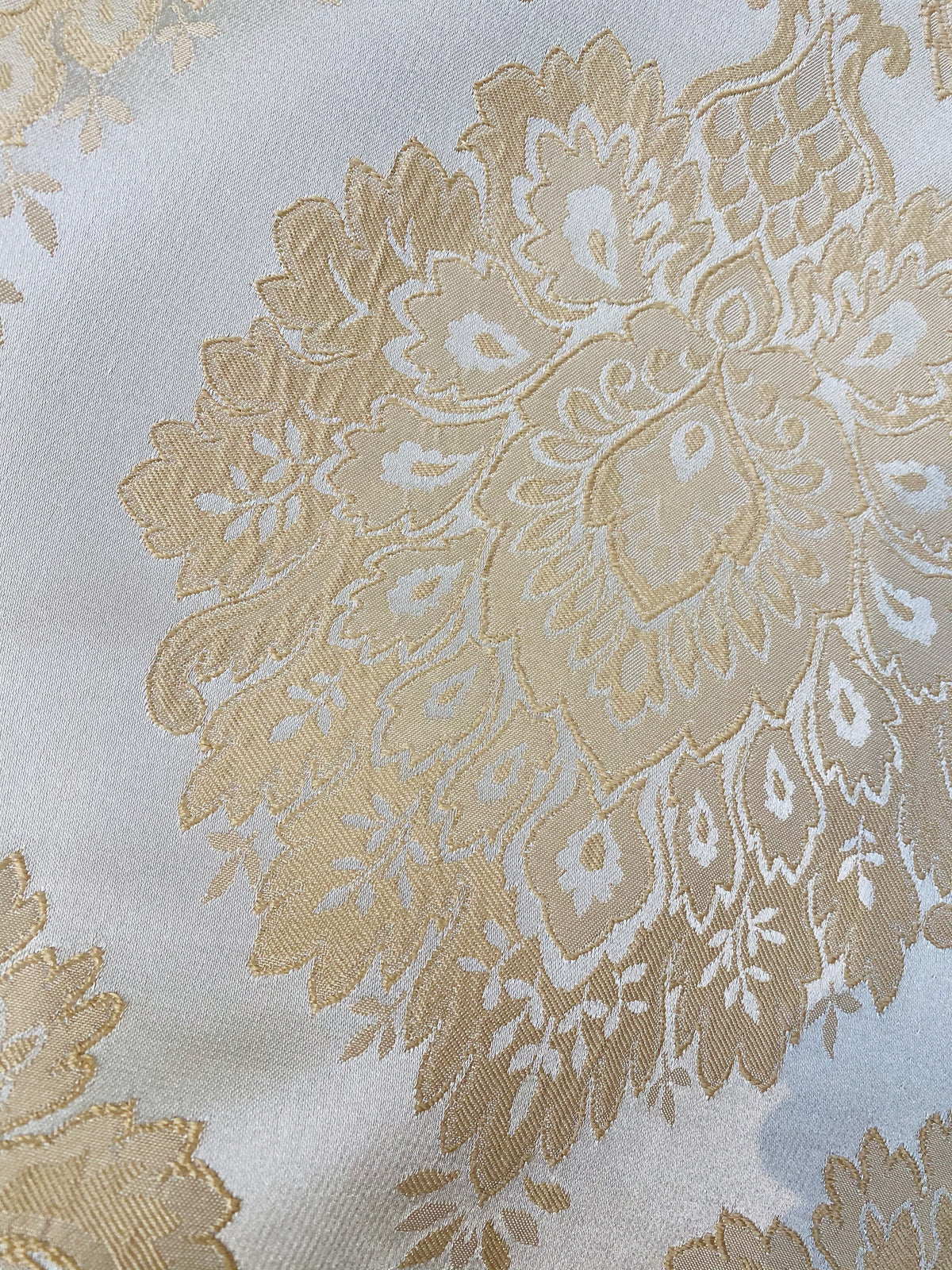 NEW! Prince Prescott Brocade Medallion Satin Fabric- Peach Gold and White - Fancy Styles Fabric Pierre Frey Lee Jofa Brunschwig & Fils