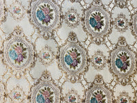 NEW Queen Rose Designer Brocade Satin Fabric- Antique Blue Pink Roses - Upholstery - Fancy Styles Fabric Pierre Frey Lee Jofa Brunschwig & Fils
