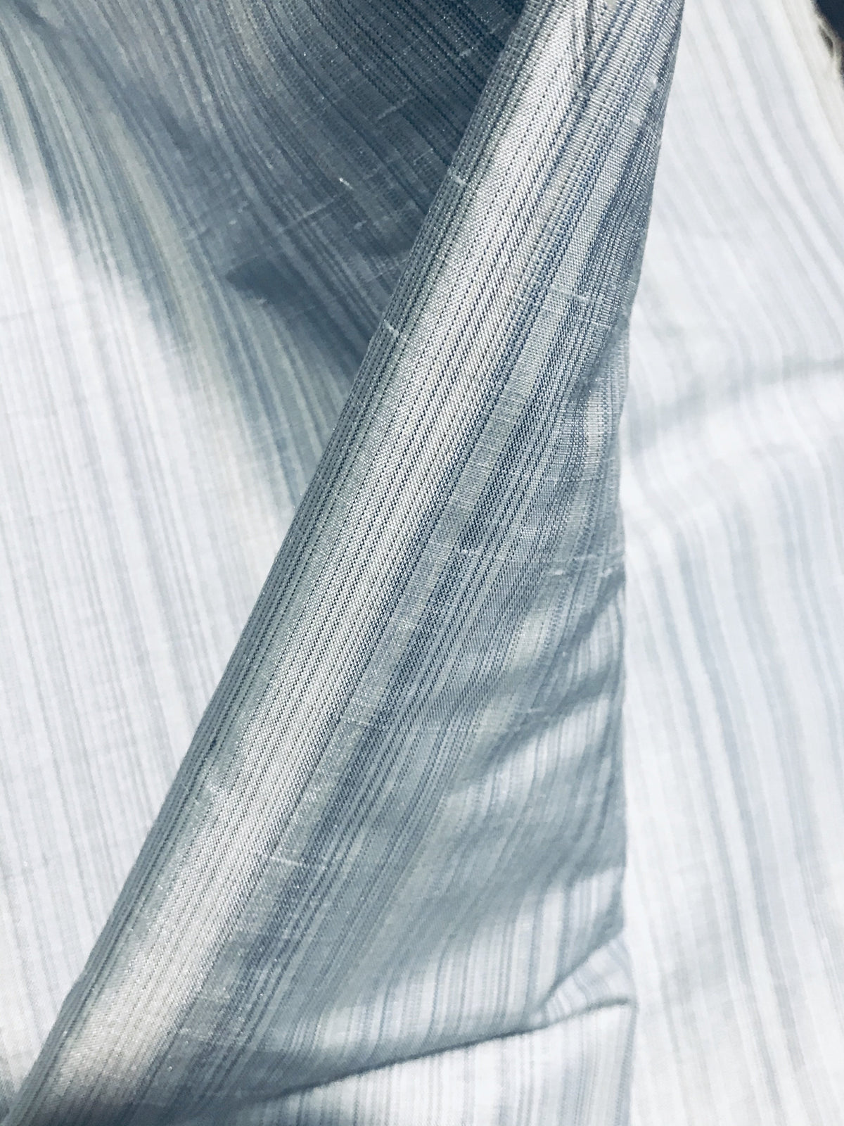 DEAL! Lady Bridgette Designer 100% Silk Dupioni Subtle Pastel Blue Stripes - Fancy Styles Fabric Pierre Frey Lee Jofa Brunschwig & Fils
