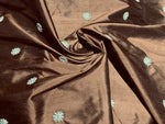 NEW! Lady Margaret- 100% Silk Dupioni with Blue Velvet Flowers Fabric - Brown SB_3_18