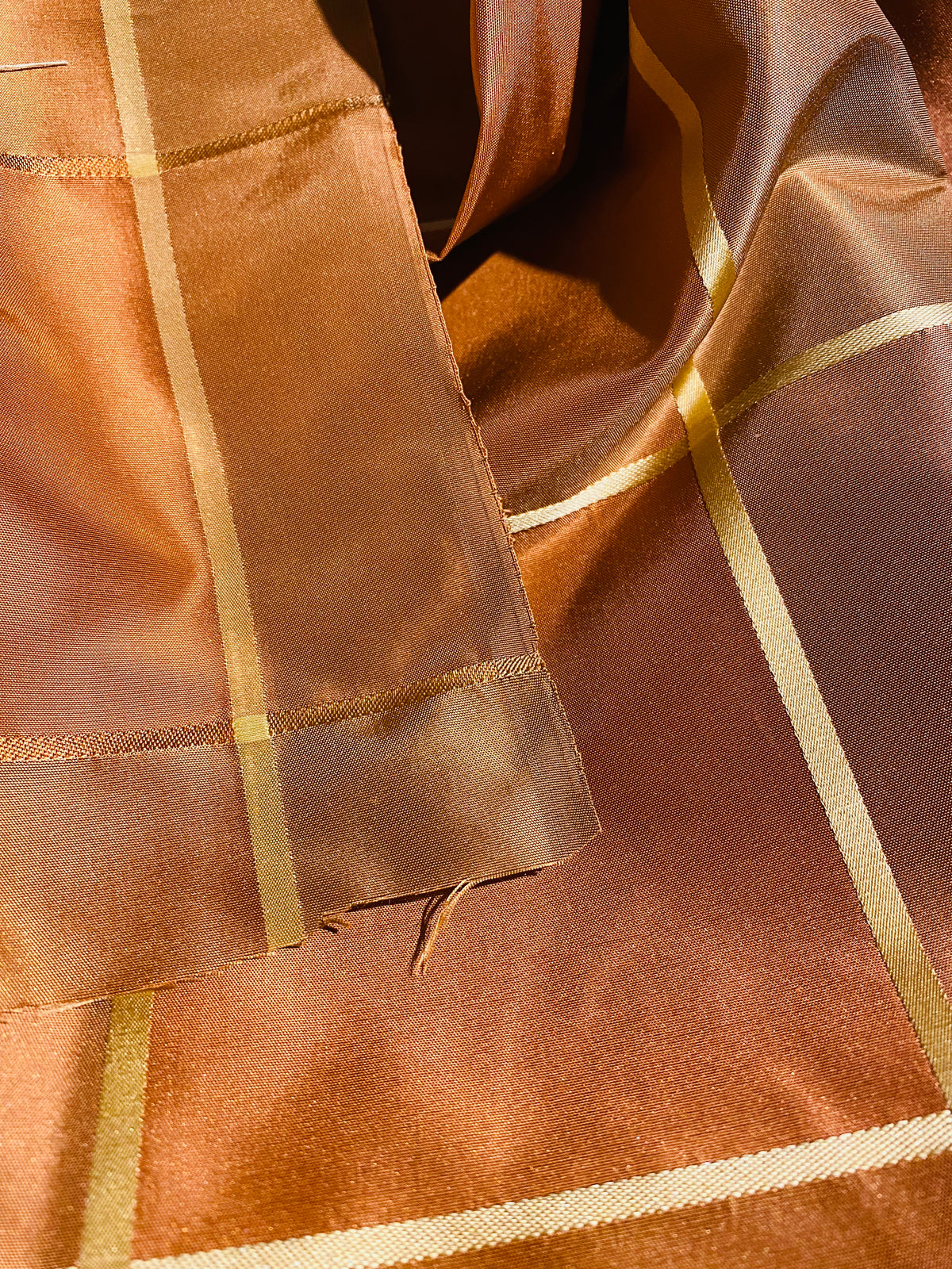 NEW Contessa Lucia 100% Silk Taffeta Plaid Tartan Burnt Peach Fabric SB_6_24 - Fancy Styles Fabric Pierre Frey Lee Jofa Brunschwig & Fils