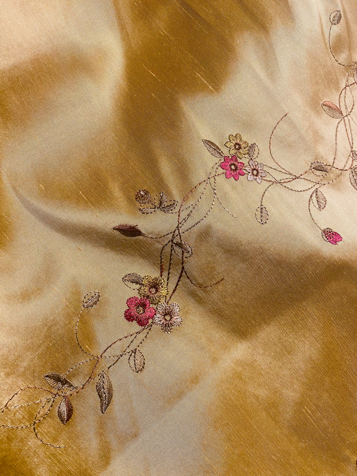 NEW! Duchess Rowena 100% Silk Dupioni Embroidery Floral Fabric- Golden Yellow SB_3_10 - Fancy Styles Fabric Pierre Frey Lee Jofa Brunschwig & Fils