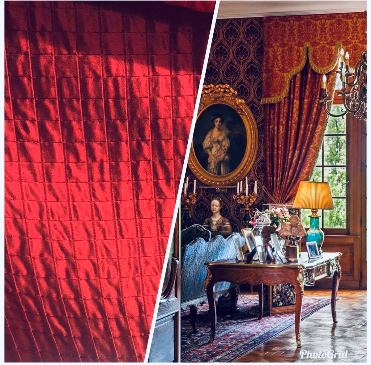 NEW! Lady Celestine 100% Silk Taffeta Embroidered Quilted Diamond Double Layer Fabric- Wine - Fancy Styles Fabric Pierre Frey Lee Jofa Brunschwig & Fils