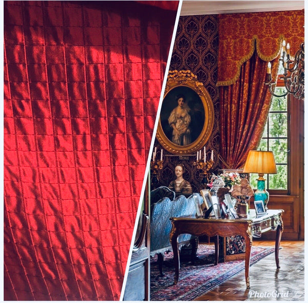 NEW! Lady Celestine 100% Silk Taffeta Embroidered Quilted Diamond Double Layer Fabric- Wine - Fancy Styles Fabric Pierre Frey Lee Jofa Brunschwig & Fils