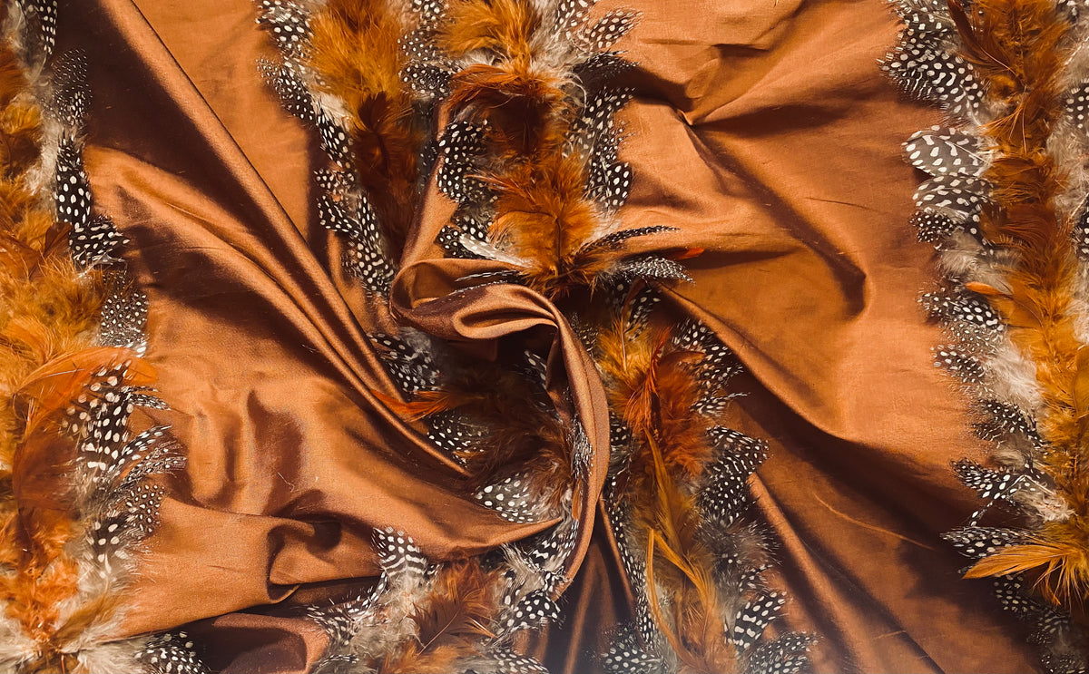 NEW! Queen Liza Novelty Couture 100% Silk Taffeta with Feather Stripes Fabric - Copper - Fancy Styles Fabric Pierre Frey Lee Jofa Brunschwig & Fils