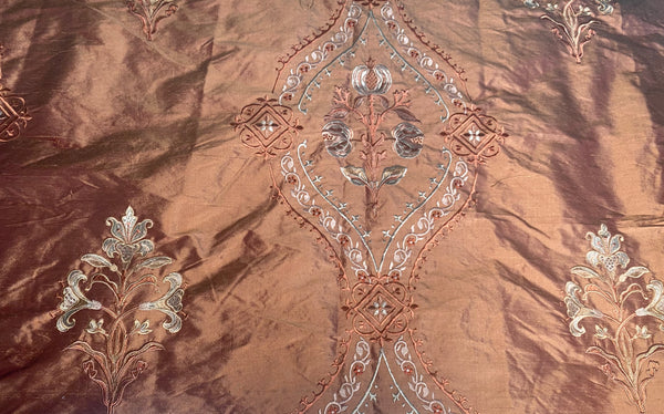 NEW Queen Riviera Novelty 100% Silk Dupioni Embroidered Floral Fabric - Copper Pink - Fancy Styles Fabric Pierre Frey Lee Jofa Brunschwig & Fils