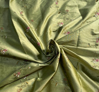 NEW Duchess Rowena Designer 100% Silk Dupioni - Pistachio Green with Floral Embroidery Vines - Fancy Styles Fabric Pierre Frey Lee Jofa Brunschwig & Fils