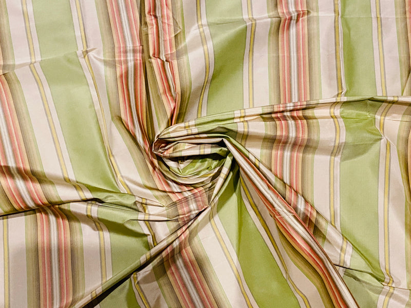 NEW! Lady Lair 100% Silk Taffeta Ice Cream Parlor Striped Fabric - Pink and Green