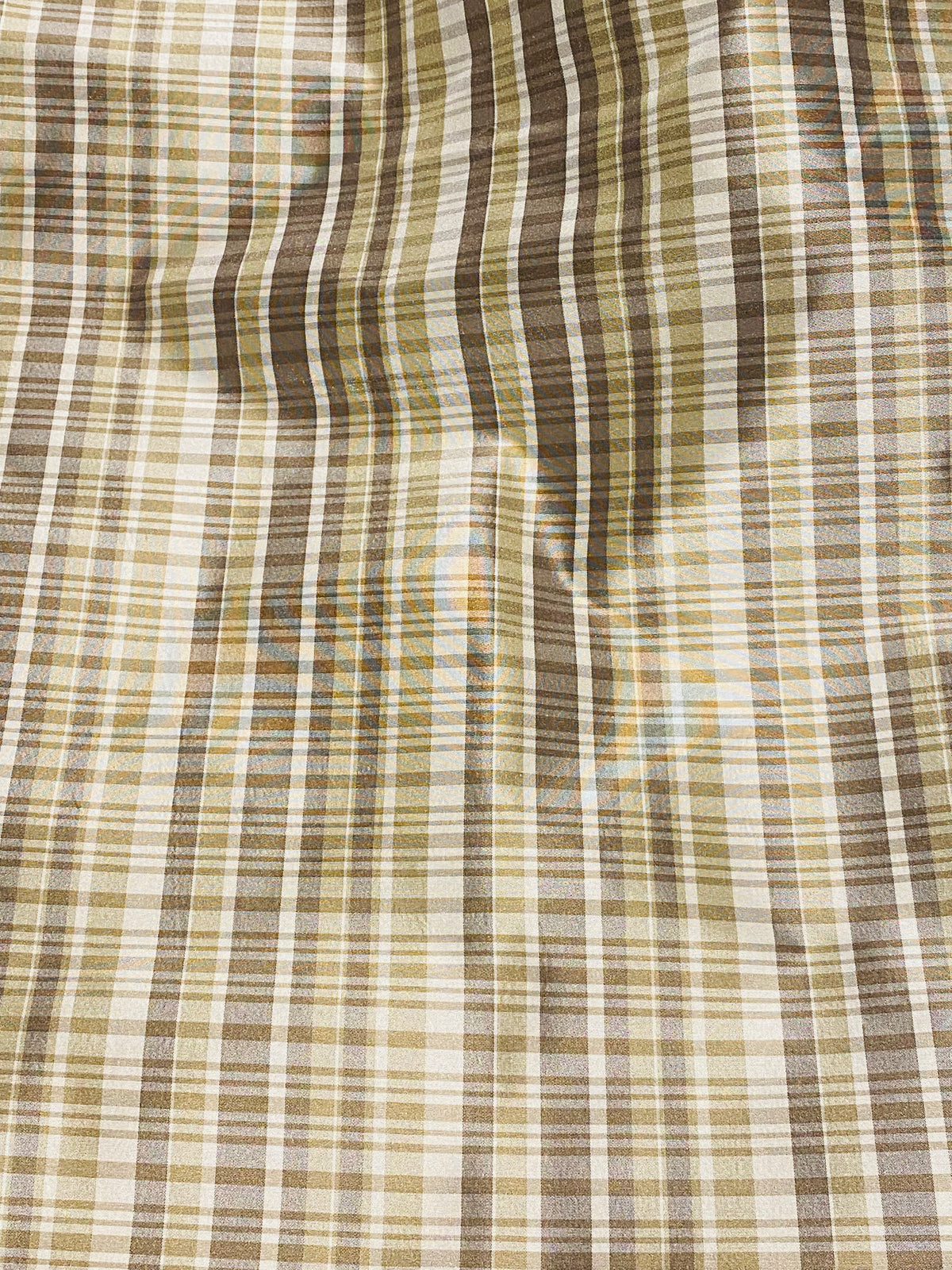 NEW Lady Riley Designer 100% Silk Taffeta Plaid Tartan Fabric- Gold, Taupe, and Cream SB_6_39 - Fancy Styles Fabric Pierre Frey Lee Jofa Brunschwig & Fils