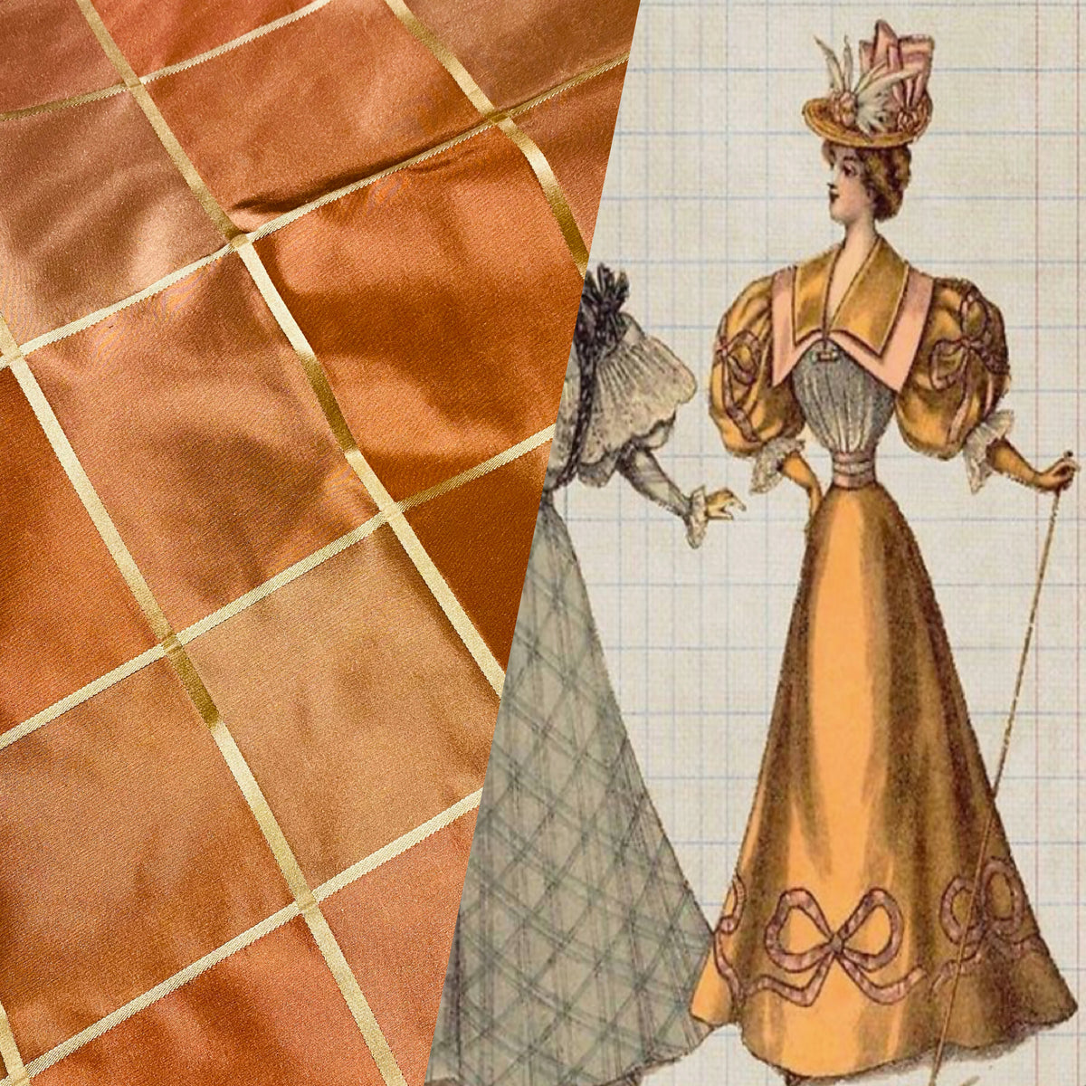 NEW Contessa Lucia 100% Silk Taffeta Plaid Tartan Burnt Peach Fabric SB_6_24 - Fancy Styles Fabric Pierre Frey Lee Jofa Brunschwig & Fils