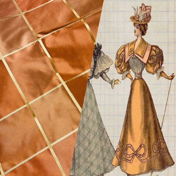 NEW Contessa Lucia 100% Silk Taffeta Plaid Tartan Burnt Peach Fabric SB_6_24 - Fancy Styles Fabric Pierre Frey Lee Jofa Brunschwig & Fils