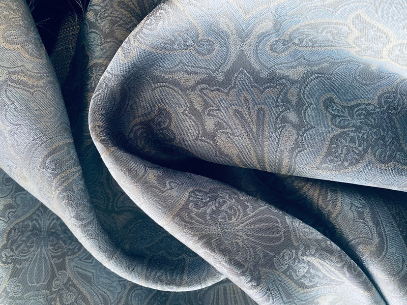 NEW Queen Lita 100% Silk Jacquard Lightweight Paisley Fabric - Blue