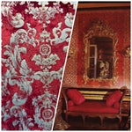 NEW! Queen Renee Designer Burnout Antique Inspired Velvet Fabric Red & Gold - Fancy Styles Fabric Pierre Frey Lee Jofa Brunschwig & Fils