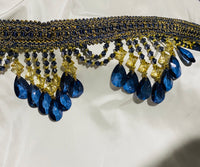 NEW! Queen Cassandra Blue & Gold Beaded Trim - Fancy Styles Fabric Pierre Frey Lee Jofa Brunschwig & Fils
