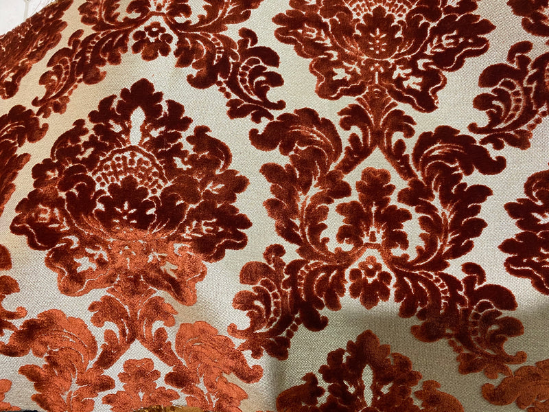 NEW Duke Gabriel Designer Damask Burnout Chenille Velvet Fabric - Rust Red- Upholstery - Fancy Styles Fabric Pierre Frey Lee Jofa Brunschwig & Fils