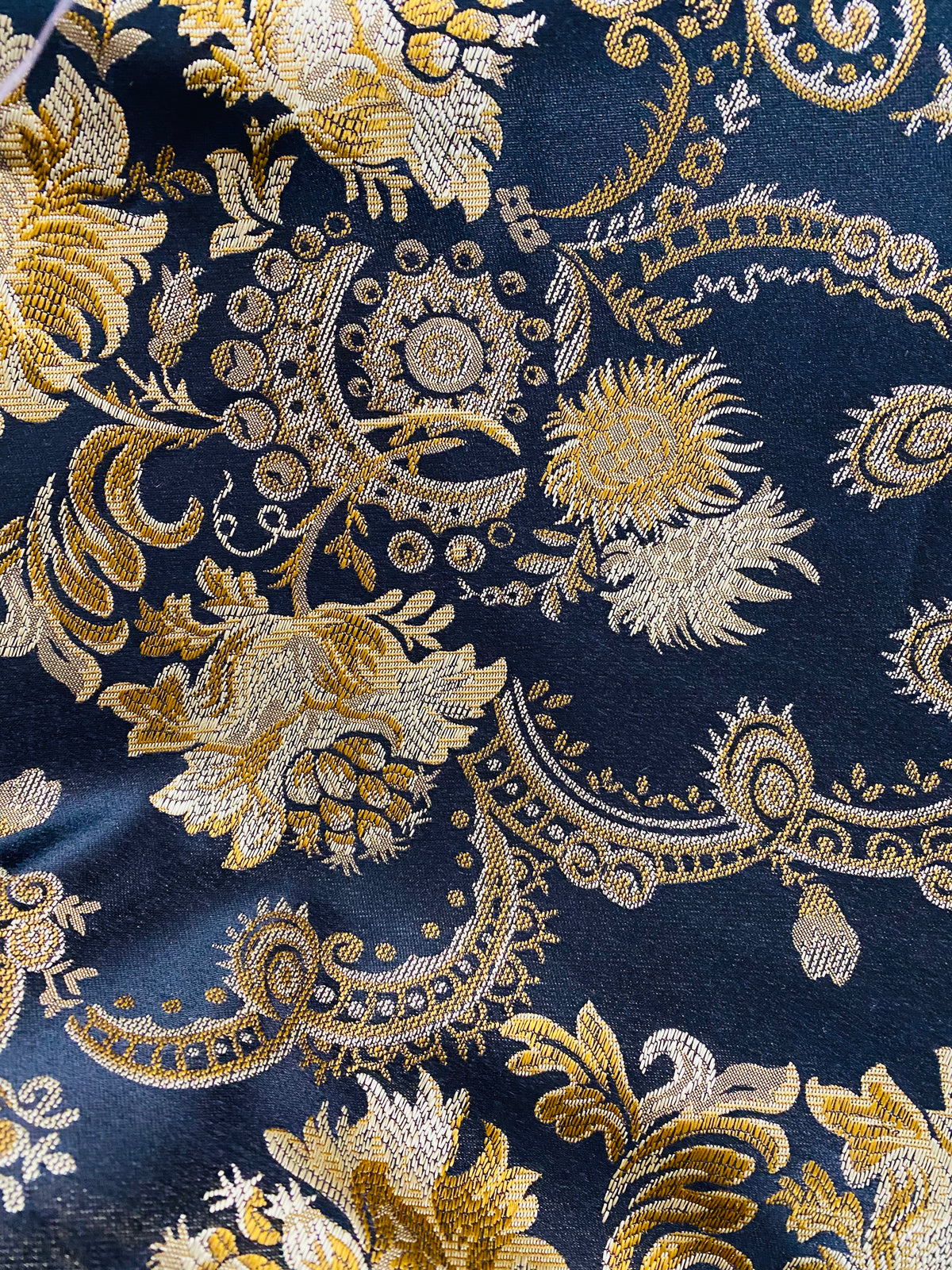 Agatha Christie Train Brocade Jacquard Fabric- Black Gold Floral - Fancy Styles Fabric Pierre Frey Lee Jofa Brunschwig & Fils