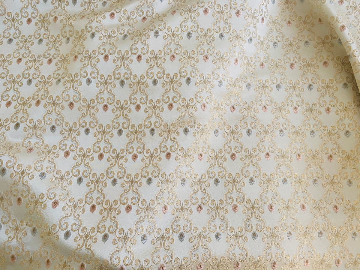 NEW Queen Chantal Novelty Ritz Neoclassical Brocade Dot Satin Fabric - Louis Cream White - Fancy Styles Fabric Pierre Frey Lee Jofa Brunschwig & Fils
