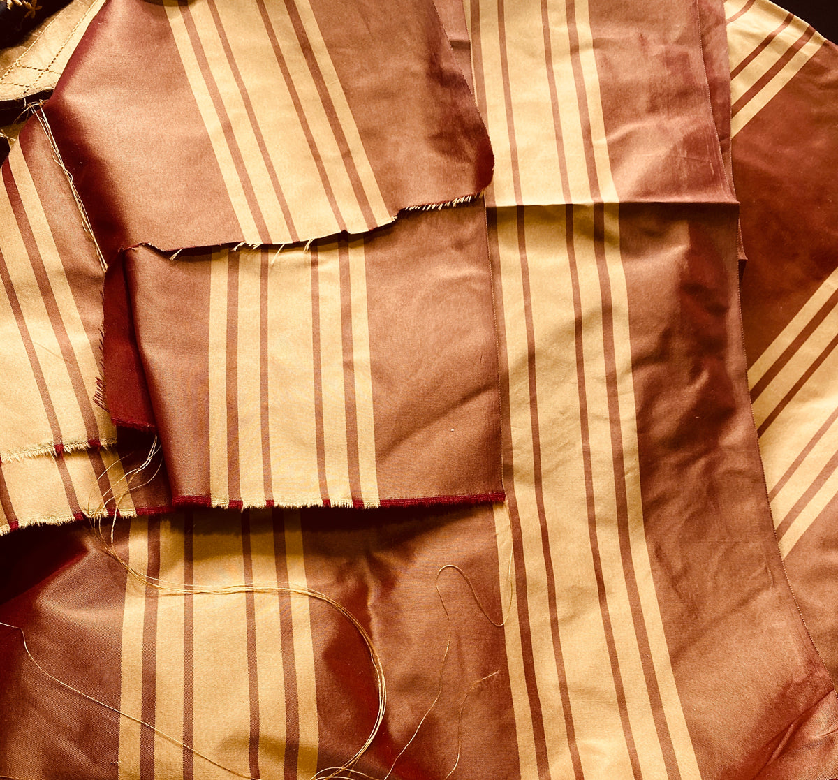 NEW Princess Vanessa Designer 100% Silk Taffeta Fabric -Cinnamon Red & Gold Stripes - Fancy Styles Fabric Pierre Frey Lee Jofa Brunschwig & Fils