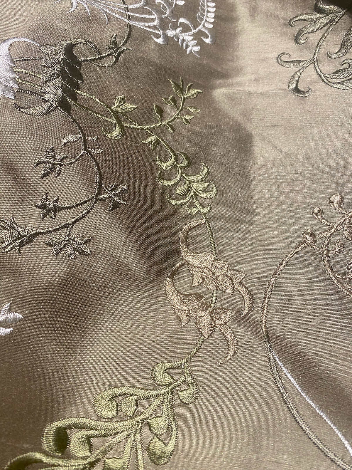 NEW Lady Astro 100% Silk Dupioni Embroidered Fabric - Grey SB_3_13 - Fancy Styles Fabric Pierre Frey Lee Jofa Brunschwig & Fils