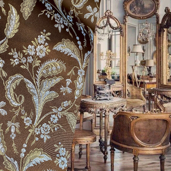 NEW Sir Linus Neoclassical Aubusson Inspired Brown & Blue Floral Upholstery Drapery Fabric - Fancy Styles Fabric Pierre Frey Lee Jofa Brunschwig & Fils
